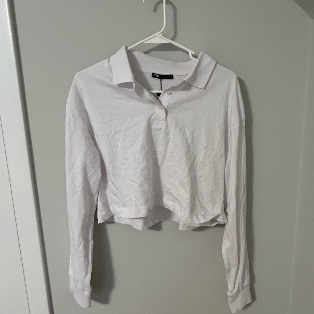 Zara Long Sleeve Crop Polo